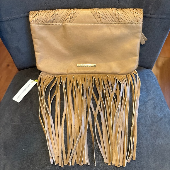 NWT BCBG Generation Faux Leather Fringed Clutch Handbag Boho - Picture 5 of 6